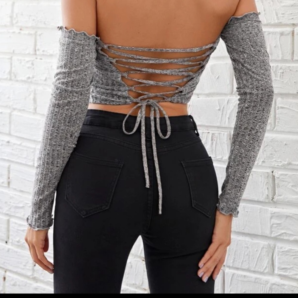 Lettuce Edge Rib-Knit Fitted Crop Top